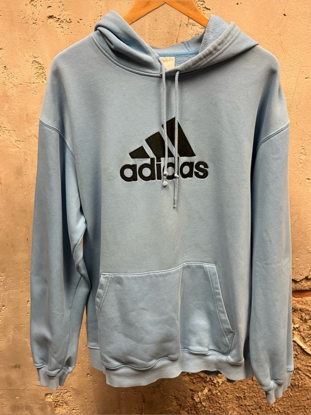 Adidas Vintage 90s Blue Embroidered Logo 3 Stripe Hoodie Unisex XL Baggy Y2K
